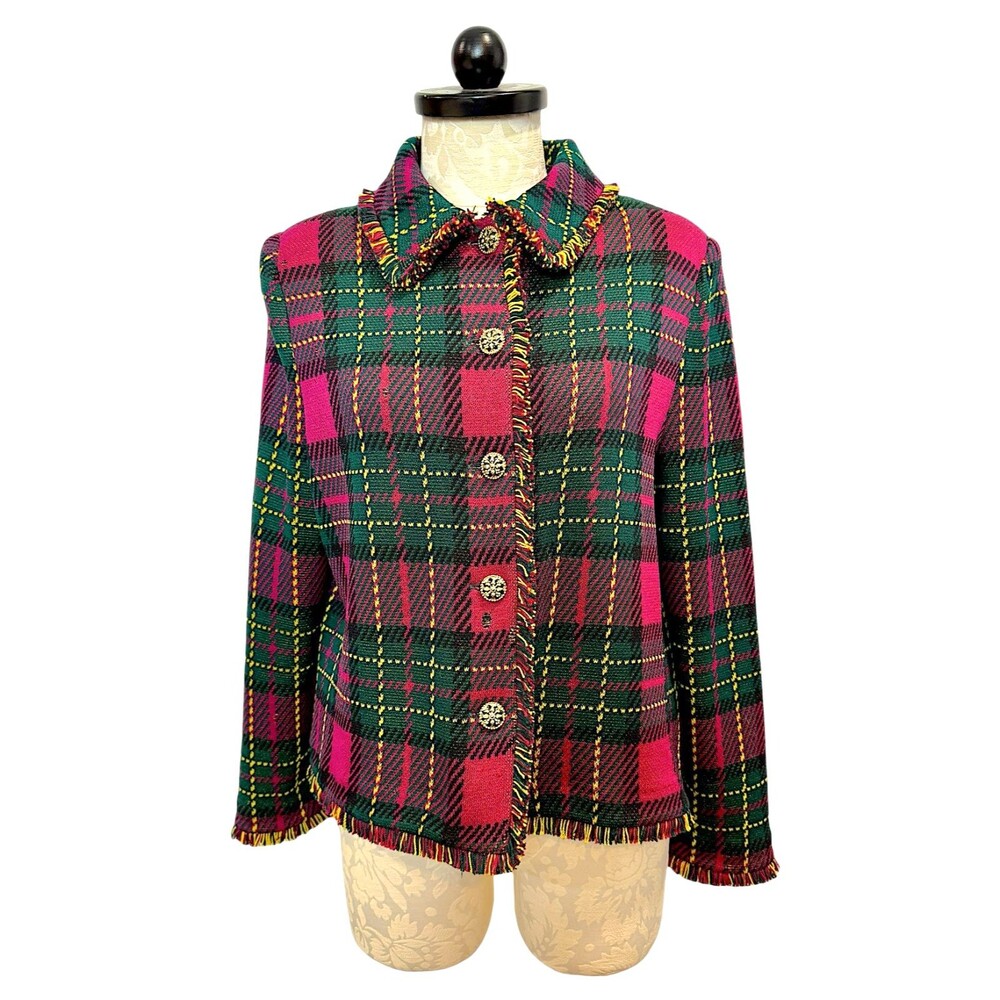 Vintage St. John Santana Knit Plaid Blazer READ